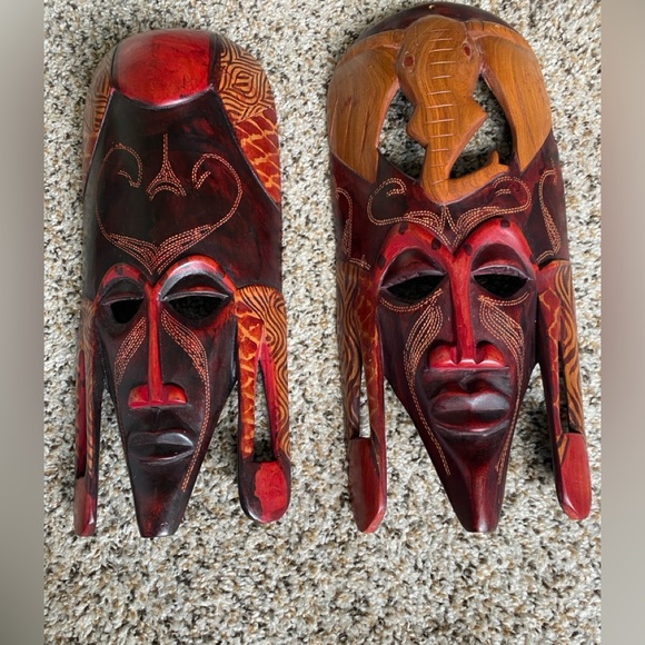 Other - Handcrafted Red and Brown Tribal Masks